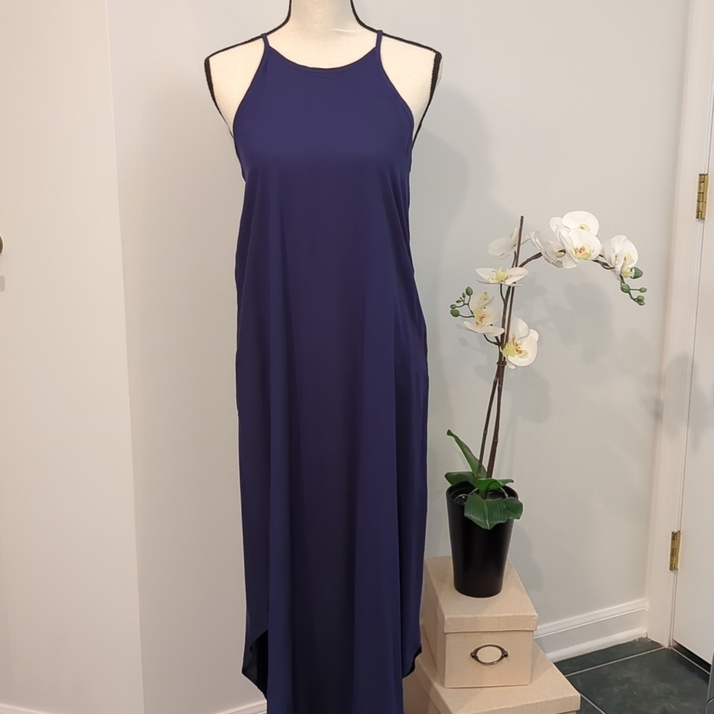 NWT - Blue Women's Cami Maxi Dress Sleeveless V Neck Solid Dress - Picture 8 of 13